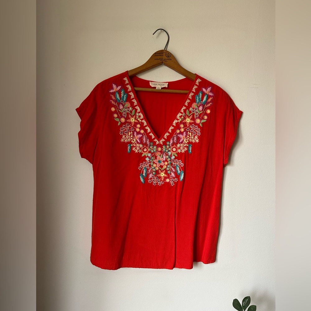 Vintage Embroidered Red Blouse